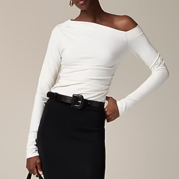 J crew Asymmetrical off-the-shoulder top in stretch cotton blend - Picture 1 of 3